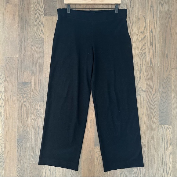 SOLD Eileen Fisher 100% Wool Boucle Knit High Waist Straight Leg Pant Black M - Picture 2 of 9